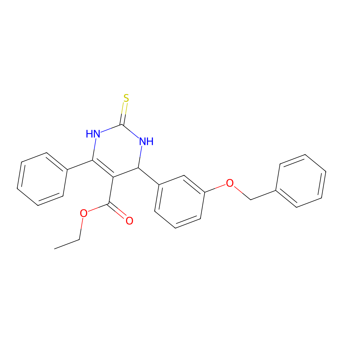 ethyl 6-phenyl-4-(3-phenylmethoxyphenyl)-2-sulfanylidene-3,4-dihydro-1H-pyrimidine-5-carboxylate molecular structure, CAS 681257-91-0