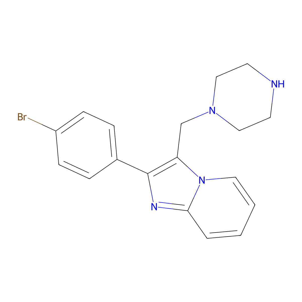 2-(4-Bromophenyl)-3-(piperazin-1-ylmethyl)imidazo[1,2-a]pyridine molecular structure, CAS 681260-10-6