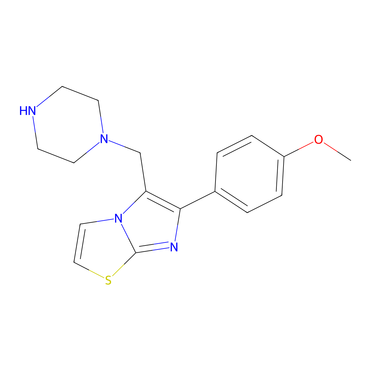 6-(4-Methoxyphenyl)-5-(piperazin-1-ylmethyl)imidazo[2,1-b]thiazole molecular structure, CAS 681260-16-2
