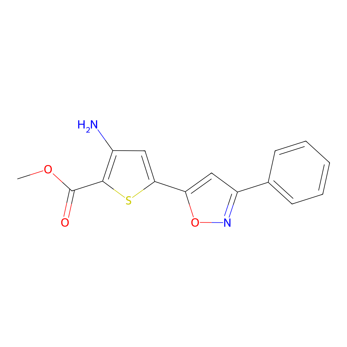 Methyl 3-amino-5-(3-phenylisoxazol-5-yl)thiophene-2-carboxylate molecular structure, CAS 681260-55-9