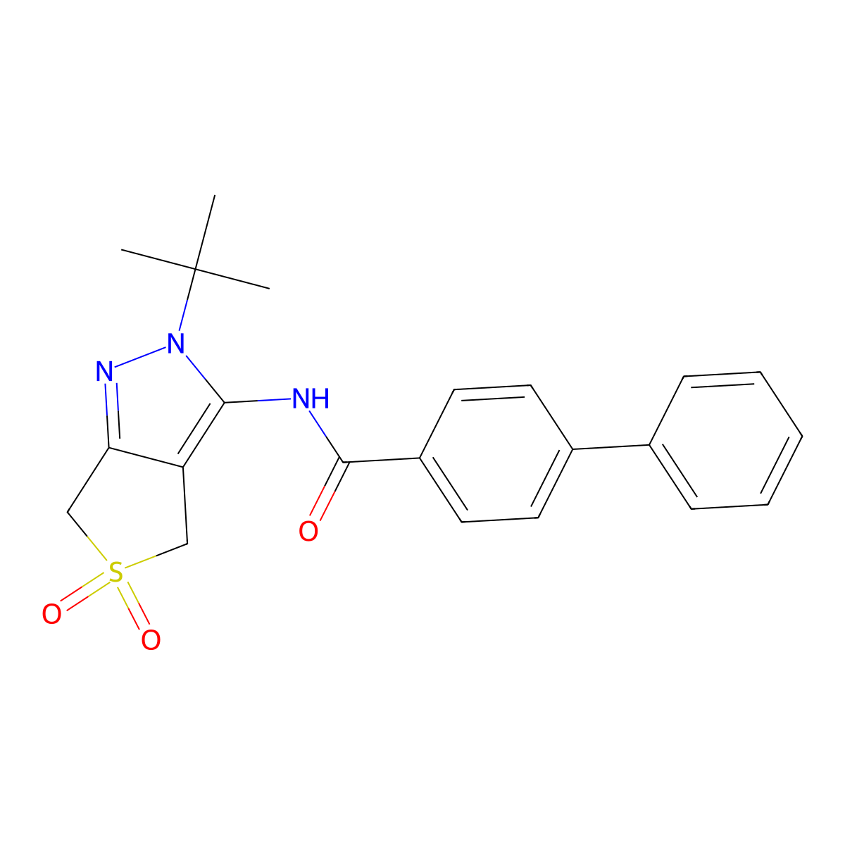 N-(2-tert-butyl-5,5-dioxo-4,6-dihydrothieno[3,4-c]pyrazol-3-yl)-4-phenylbenzamide molecular structure, CAS 681265-21-4