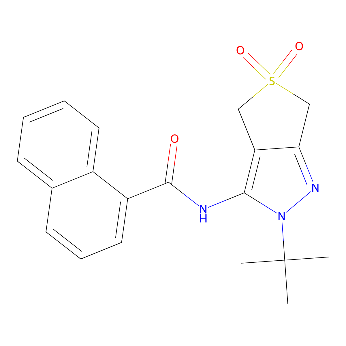 N-(2-(tert-butyl)-5,5-dioxido-4,6-dihydro-2H-thieno[3,4-c]pyrazol-3-yl)-1-naphthamide molecular structure, CAS 681265-22-5