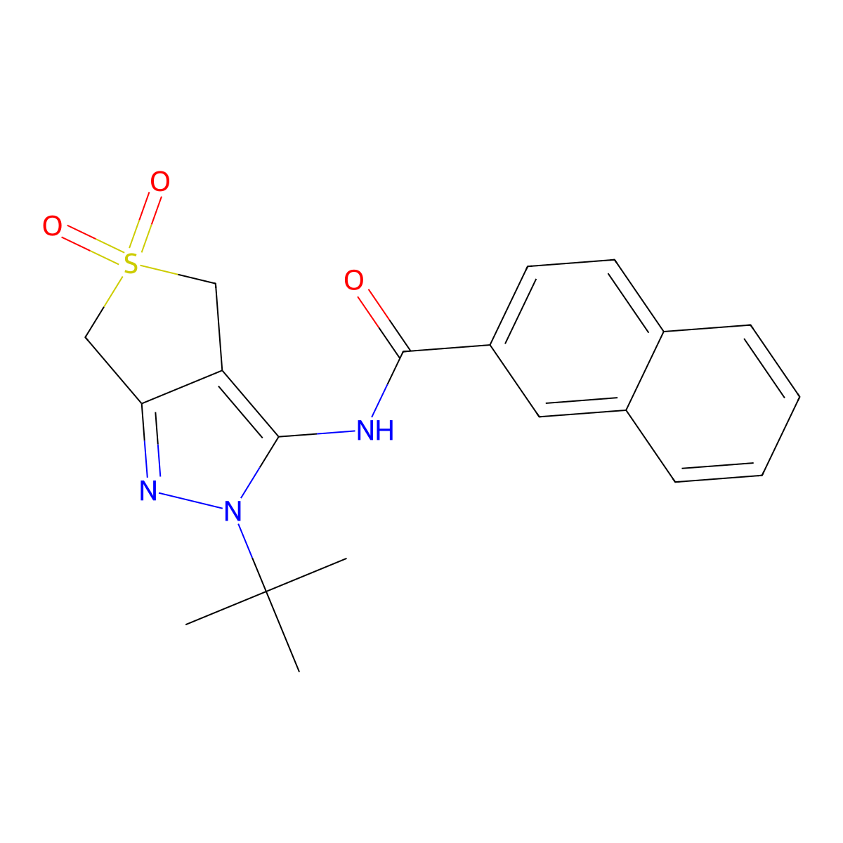 N-(2-tert-butyl-5,5-dioxo-4,6-dihydrothieno[3,4-c]pyrazol-3-yl)naphthalene-2-carboxamide molecular structure, CAS 681265-23-6