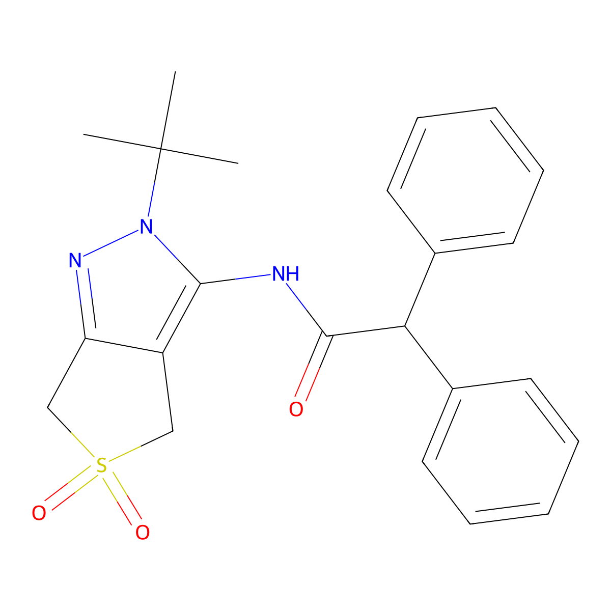 N-(2-(tert-butyl)-5,5-dioxido-4,6-dihydro-2H-thieno[3,4-c]pyrazol-3-yl)-2,2-diphenylacetamide molecular structure, CAS 681265-24-7