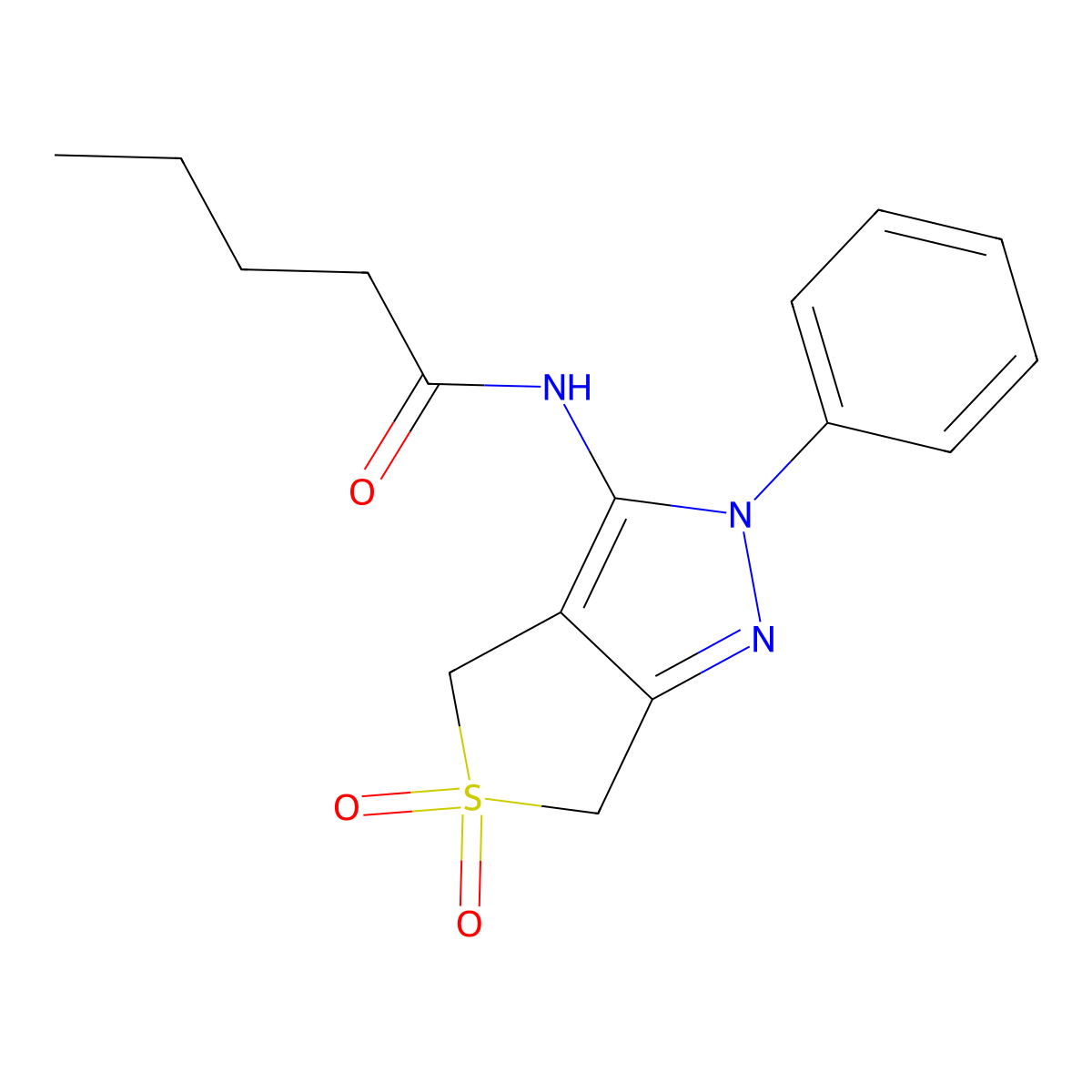 N-(5,5-dioxido-2-phenyl-4,6-dihydro-2H-thieno[3,4-c]pyrazol-3-yl)pentanamide molecular structure, CAS 681265-29-2