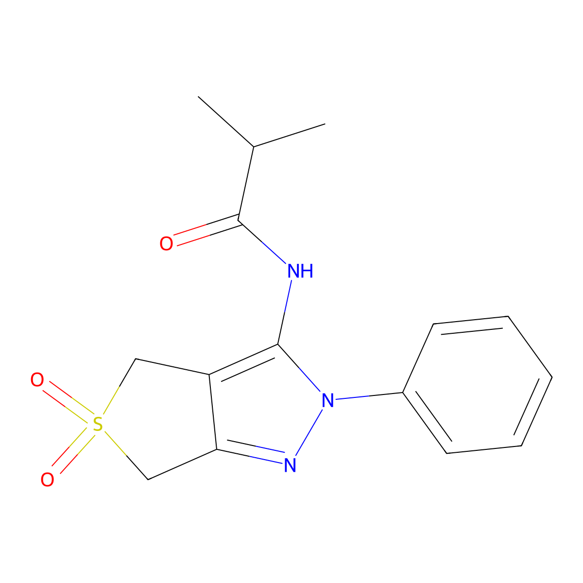 N-(5,5-dioxido-2-phenyl-4,6-dihydro-2H-thieno[3,4-c]pyrazol-3-yl)isobutyramide molecular structure, CAS 681265-30-5