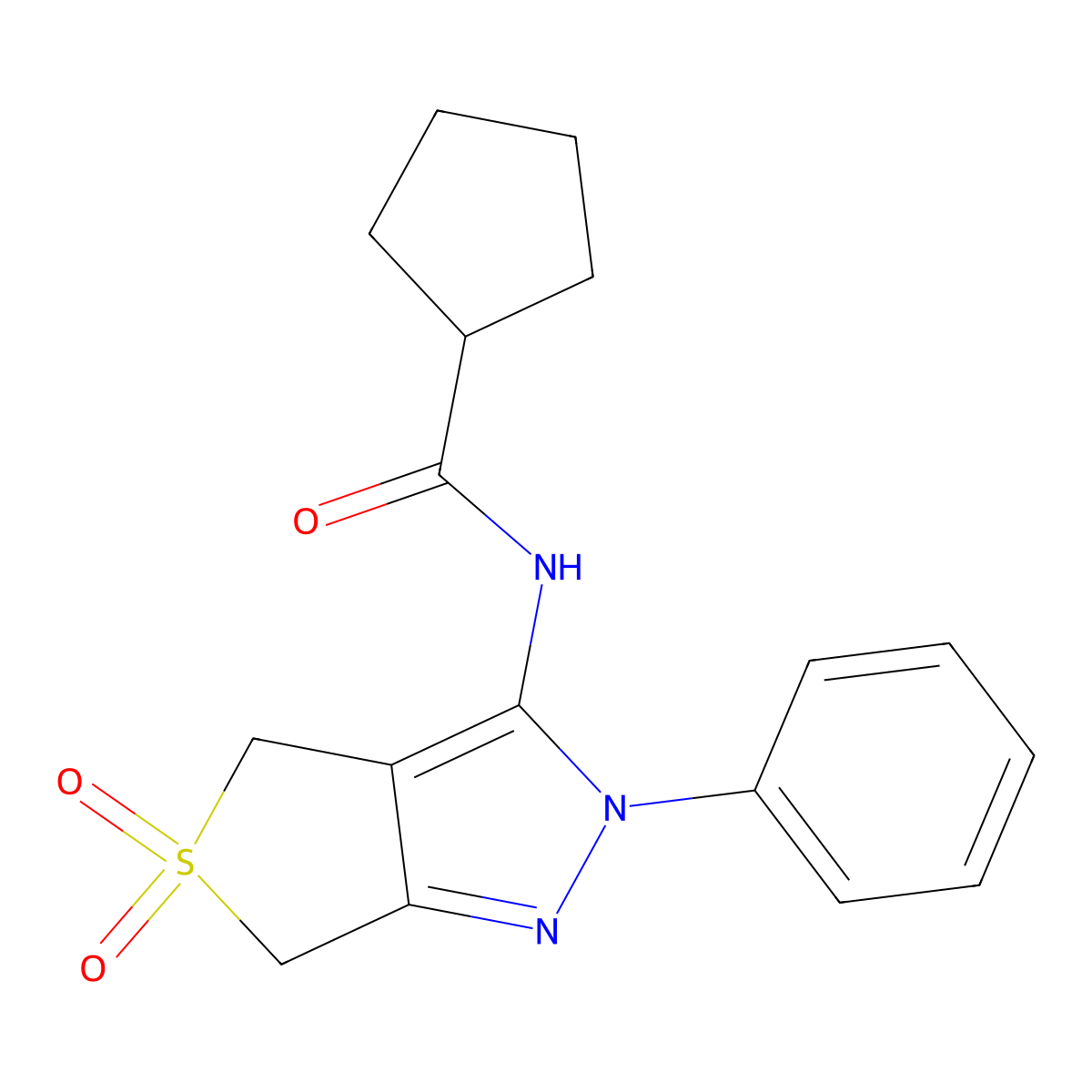 N-(5,5-dioxo-2-phenyl-4,6-dihydrothieno[3,4-c]pyrazol-3-yl)cyclopentanecarboxamide molecular structure, CAS 681265-36-1