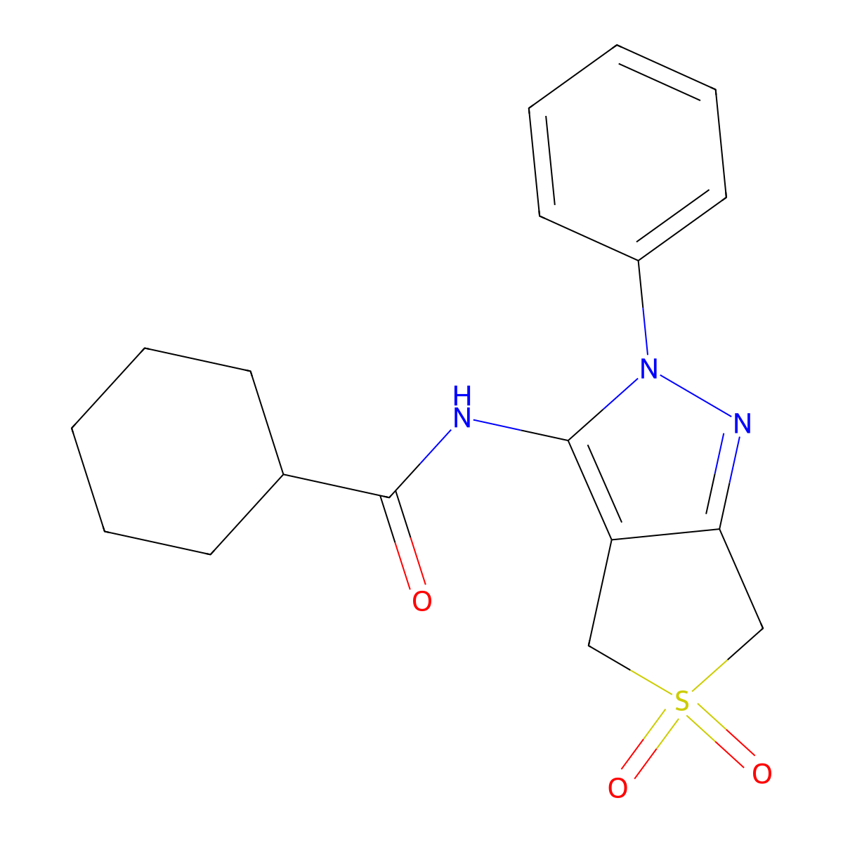 N-(5,5-dioxido-2-phenyl-4,6-dihydro-2H-thieno[3,4-c]pyrazol-3-yl)cyclohexanecarboxamide molecular structure, CAS 681265-37-2