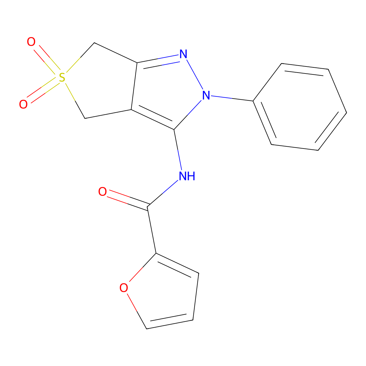 N-(5,5-dioxido-2-phenyl-4,6-dihydro-2H-thieno[3,4-c]pyrazol-3-yl)furan-2-carboxamide molecular structure, CAS 681265-43-0