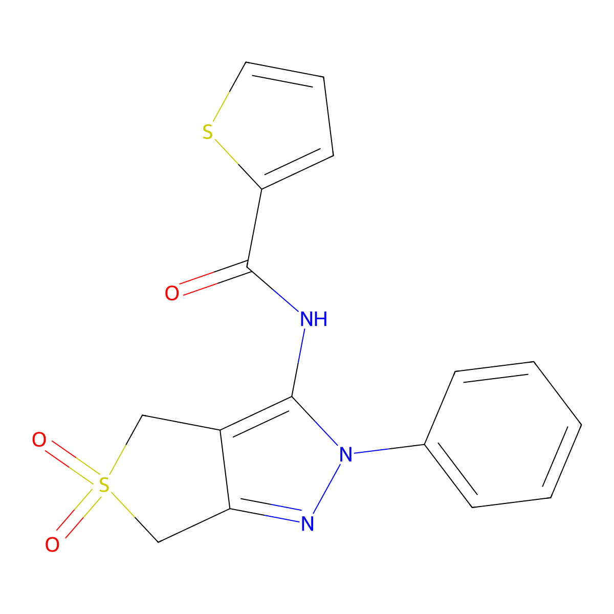 N-(5,5-dioxido-2-phenyl-4,6-dihydro-2H-thieno[3,4-c]pyrazol-3-yl)thiophene-2-carboxamide molecular structure, CAS 681265-44-1
