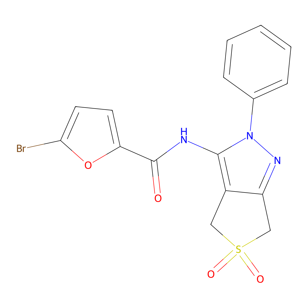 5-bromo-N-(5,5-dioxido-2-phenyl-4,6-dihydro-2H-thieno[3,4-c]pyrazol-3-yl)furan-2-carboxamide molecular structure, CAS 681265-45-2
