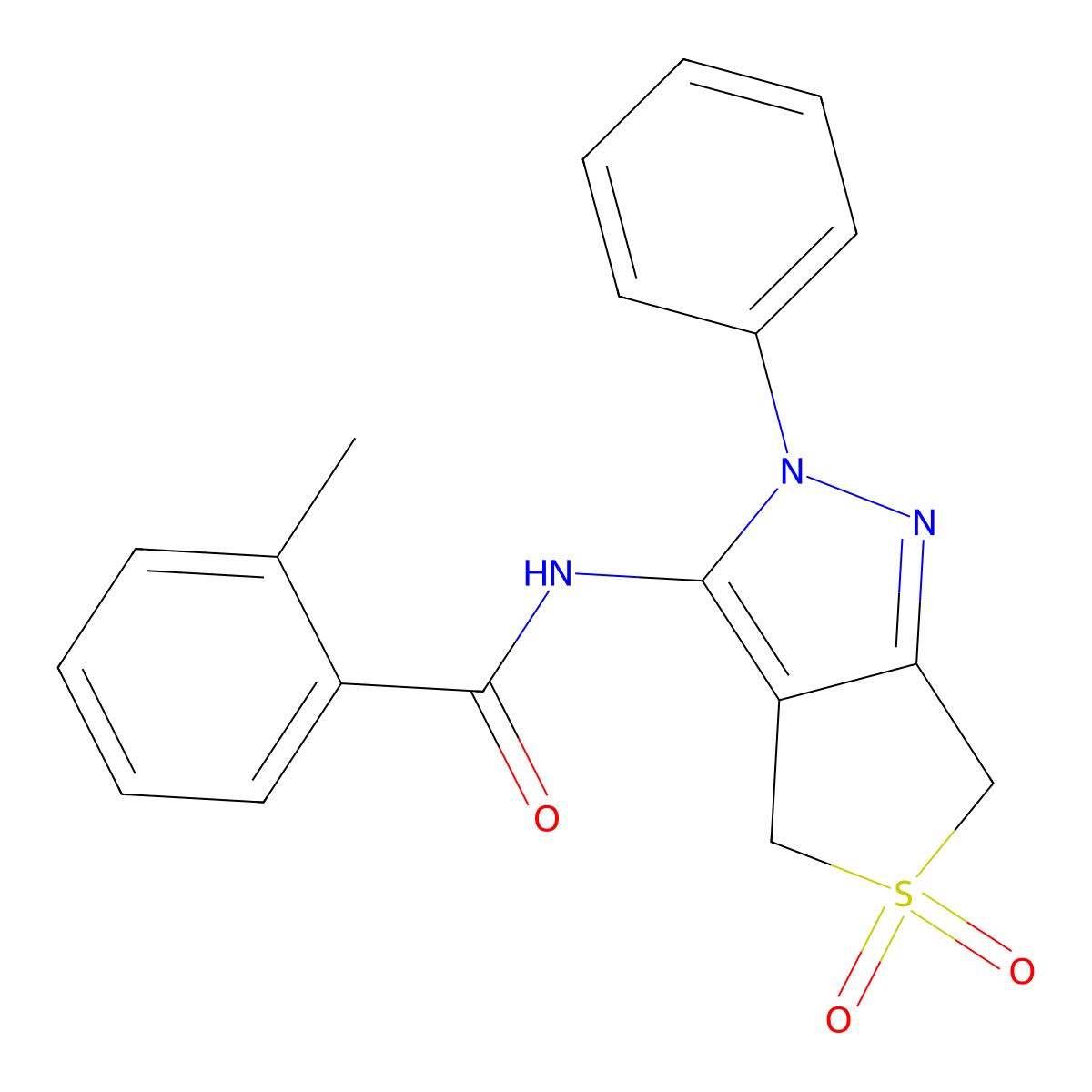 N-(5,5-dioxido-2-phenyl-4,6-dihydro-2H-thieno[3,4-c]pyrazol-3-yl)-2-methylbenzamide molecular structure, CAS 681265-47-4