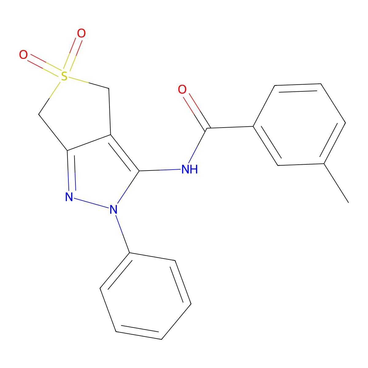 N-(5,5-dioxido-2-phenyl-4,6-dihydro-2H-thieno[3,4-c]pyrazol-3-yl)-3-methylbenzamide molecular structure, CAS 681265-48-5