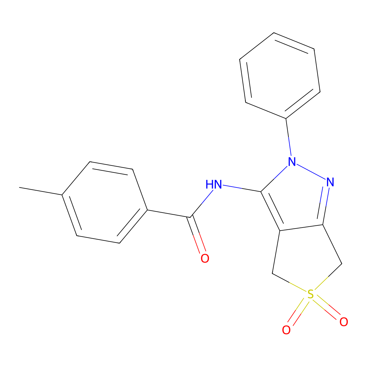 N-(5,5-dioxido-2-phenyl-4,6-dihydro-2H-thieno[3,4-c]pyrazol-3-yl)-4-methylbenzamide molecular structure, CAS 681265-49-6