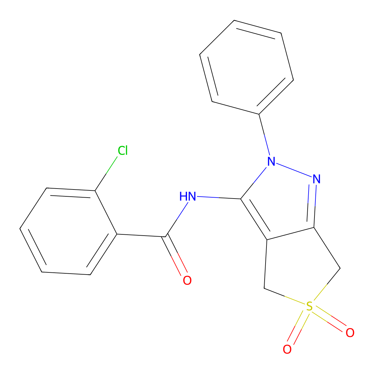2-chloro-N-(5,5-dioxo-2-phenyl-4,6-dihydrothieno[3,4-c]pyrazol-3-yl)benzamide molecular structure, CAS 681265-50-9