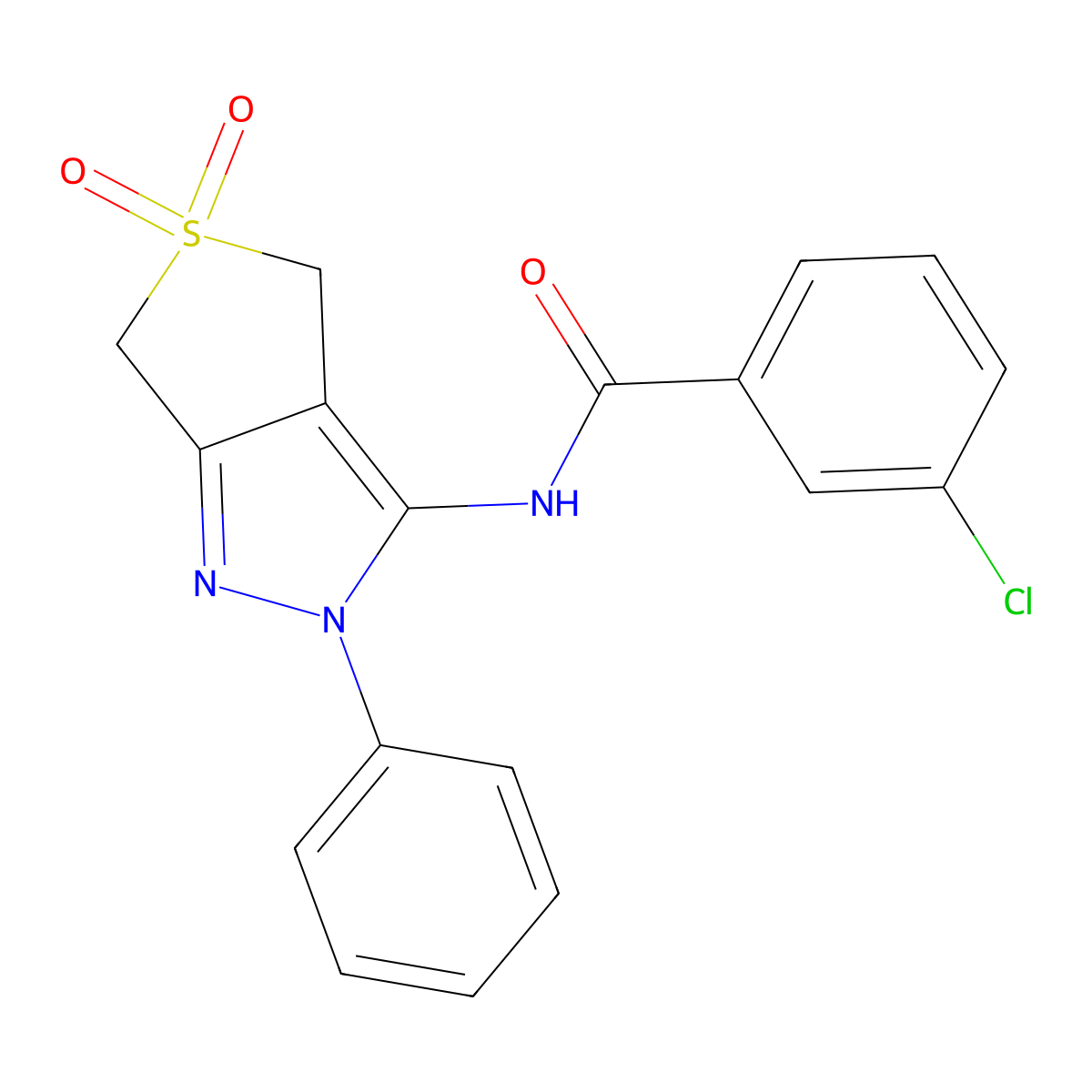 3-chloro-N-(5,5-dioxo-2-phenyl-4,6-dihydrothieno[3,4-c]pyrazol-3-yl)benzamide molecular structure, CAS 681265-51-0