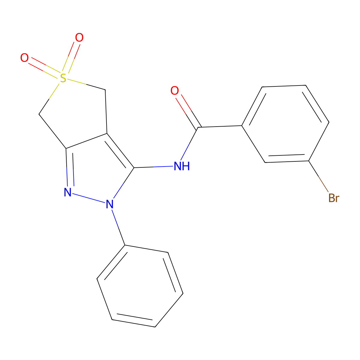 3-bromo-N-(5,5-dioxo-2-phenyl-4,6-dihydrothieno[3,4-c]pyrazol-3-yl)benzamide molecular structure, CAS 681265-55-4