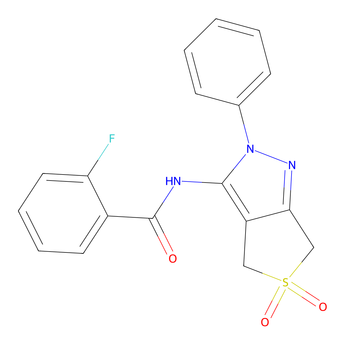 N-(5,5-dioxido-2-phenyl-4,6-dihydro-2H-thieno[3,4-c]pyrazol-3-yl)-2-fluorobenzamide molecular structure, CAS 681265-57-6