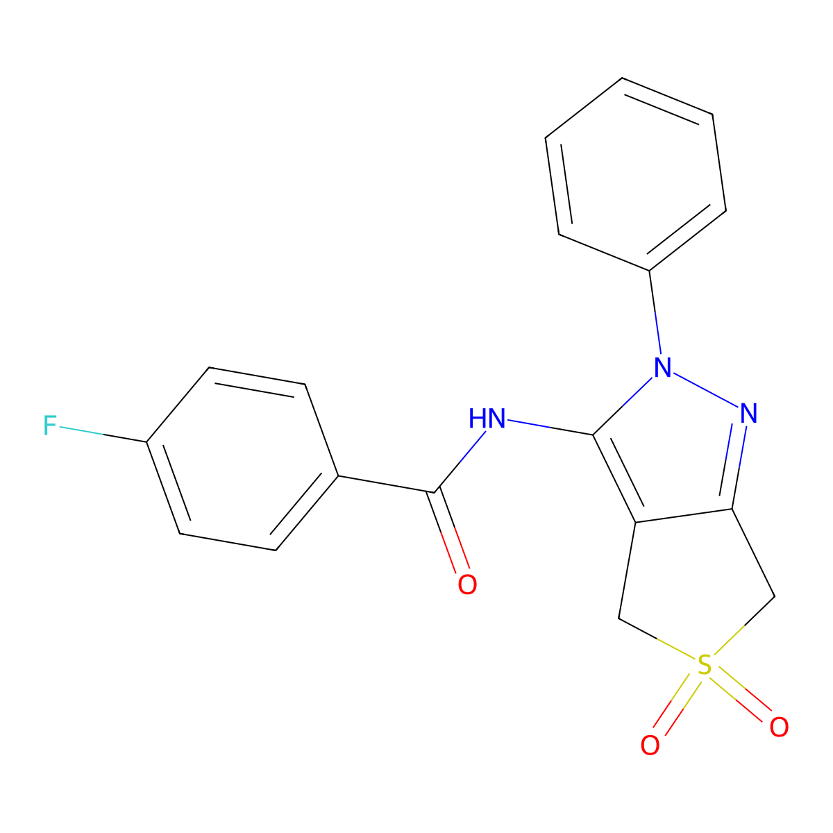 N-(5,5-dioxo-2-phenyl-4,6-dihydrothieno[3,4-c]pyrazol-3-yl)-4-fluorobenzamide molecular structure, CAS 681265-59-8