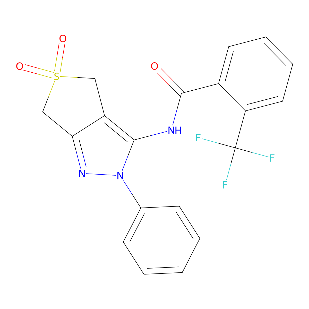 N-(5,5-dioxido-2-phenyl-4,6-dihydro-2H-thieno[3,4-c]pyrazol-3-yl)-2-(trifluoromethyl)benzamide molecular structure, CAS 681265-68-9