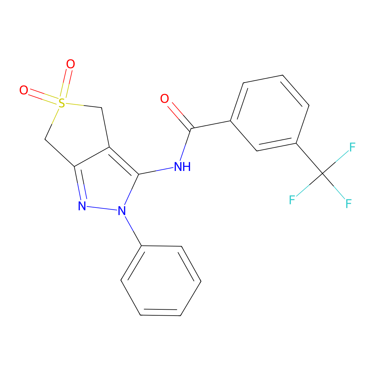 N-(5,5-dioxo-2-phenyl-4,6-dihydrothieno[3,4-c]pyrazol-3-yl)-3-(trifluoromethyl)benzamide molecular structure, CAS 681265-69-0