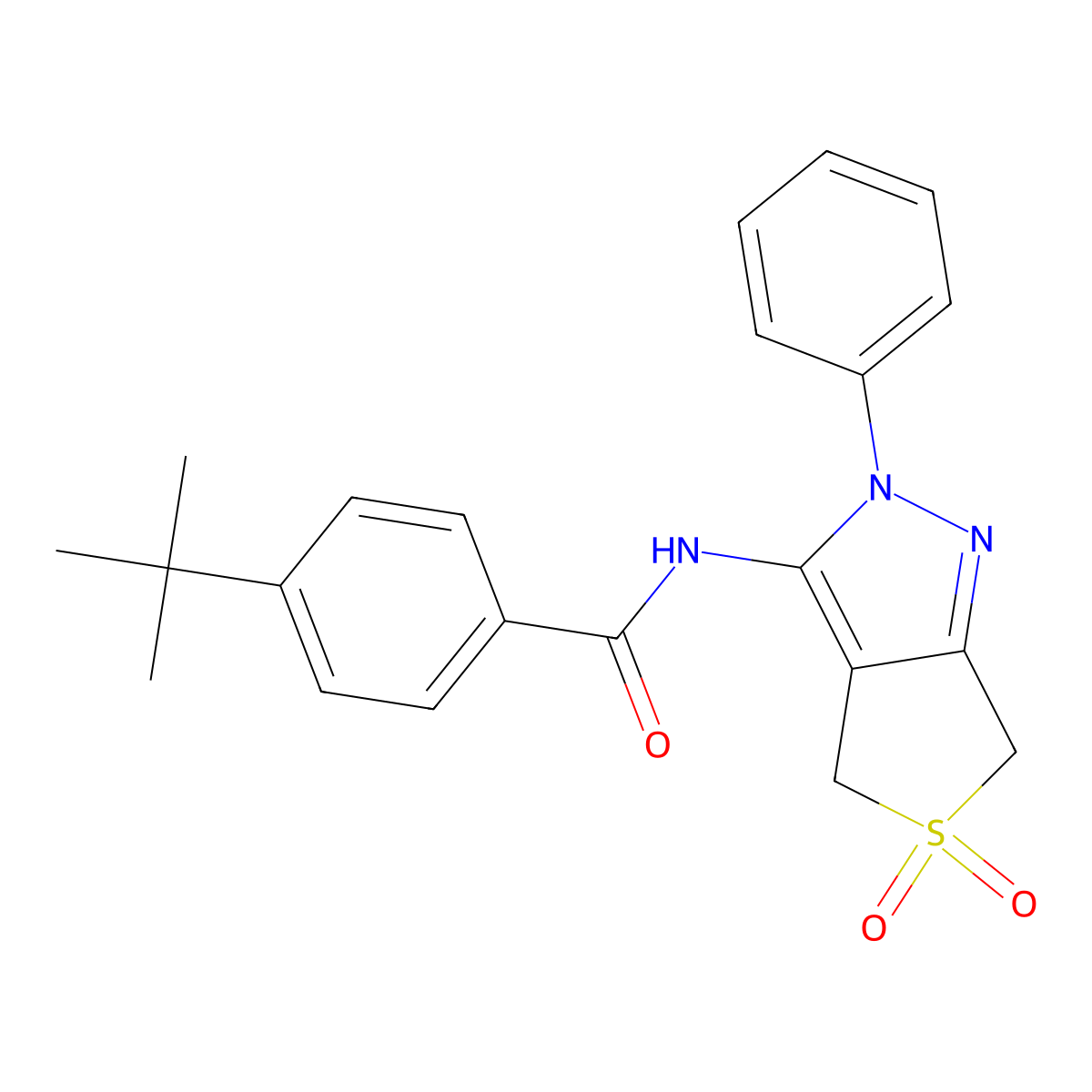 4-tert-butyl-N-(5,5-dioxo-2-phenyl-4,6-dihydrothieno[3,4-c]pyrazol-3-yl)benzamide molecular structure, CAS 681265-70-3