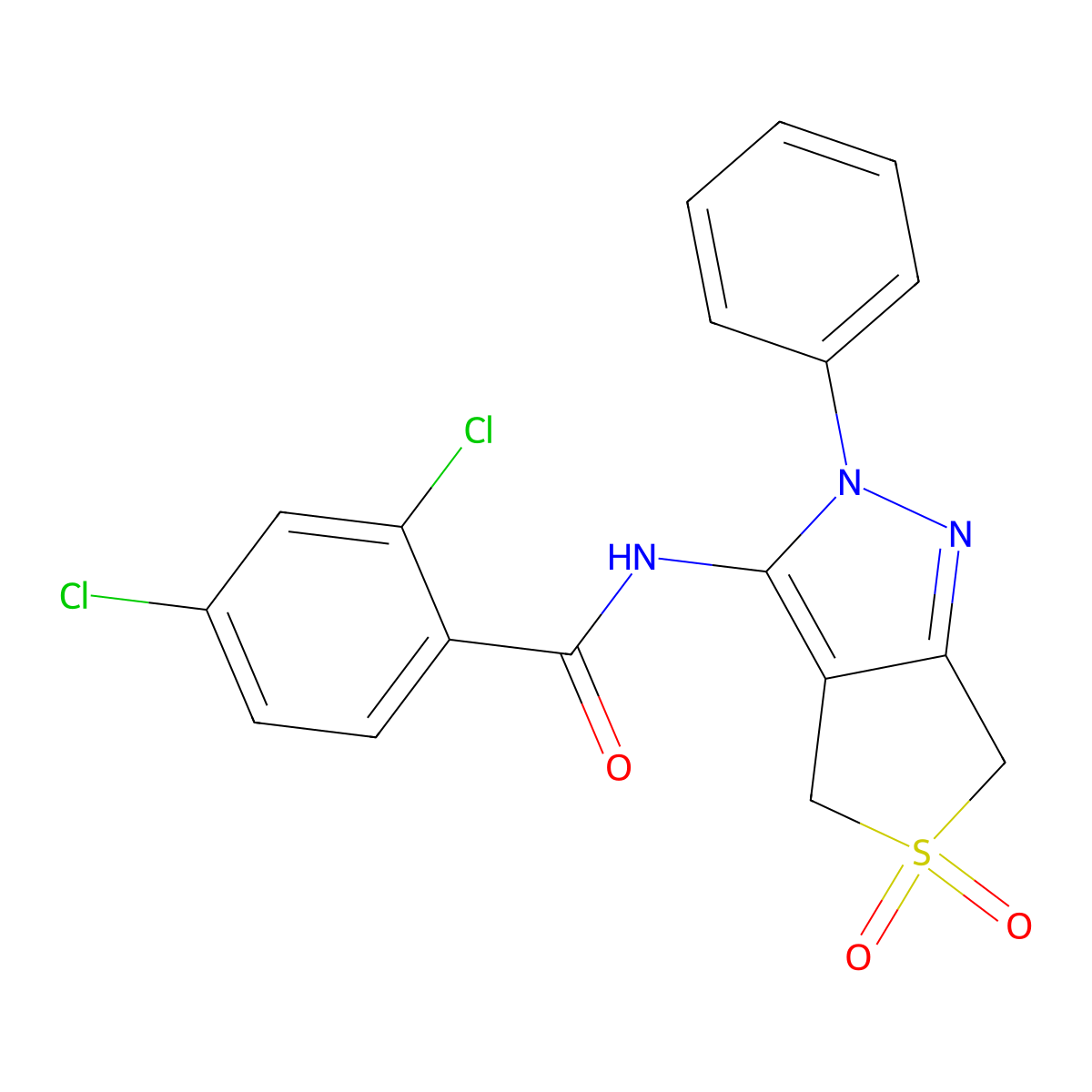 2,4-dichloro-N-(5,5-dioxido-2-phenyl-4,6-dihydro-2H-thieno[3,4-c]pyrazol-3-yl)benzamide molecular structure, CAS 681265-73-6