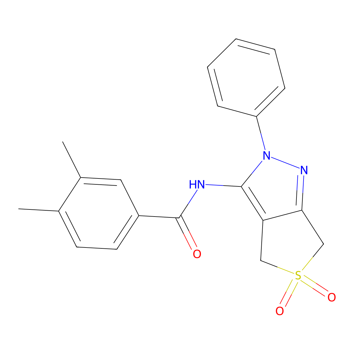 N-(5,5-dioxo-2-phenyl-4,6-dihydrothieno[3,4-c]pyrazol-3-yl)-3,4-dimethylbenzamide molecular structure, CAS 681265-74-7
