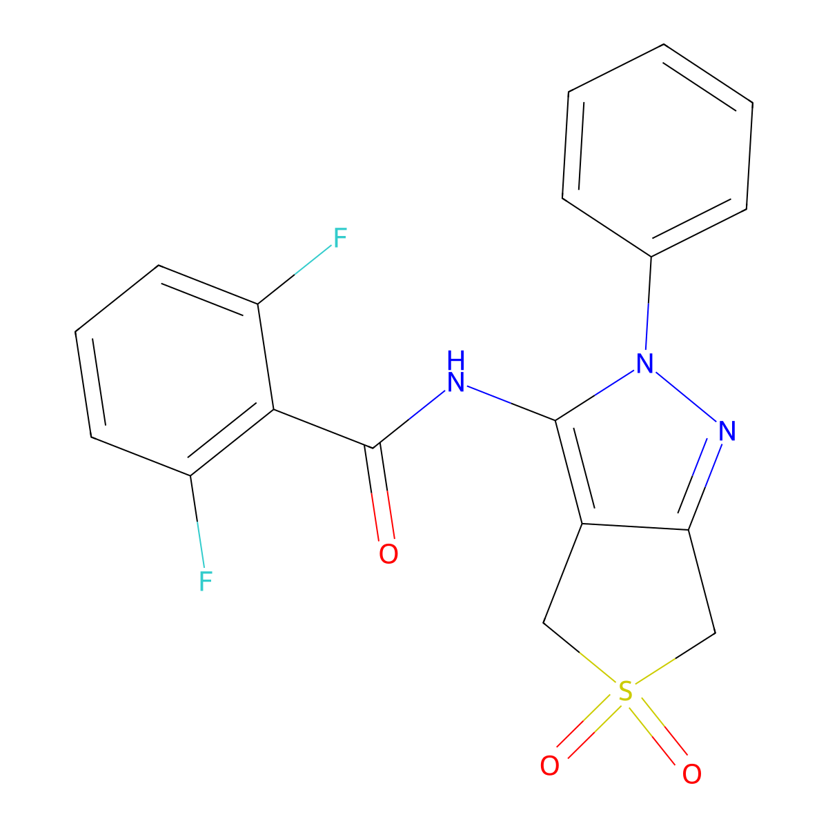 N-(5,5-dioxo-2-phenyl-4,6-dihydrothieno[3,4-c]pyrazol-3-yl)-2,6-difluorobenzamide molecular structure, CAS 681265-93-0