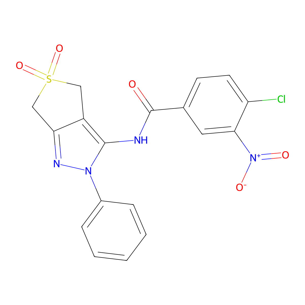 4-chloro-N-(5,5-dioxido-2-phenyl-4,6-dihydro-2H-thieno[3,4-c]pyrazol-3-yl)-3-nitrobenzamide molecular structure, CAS 681265-99-6
