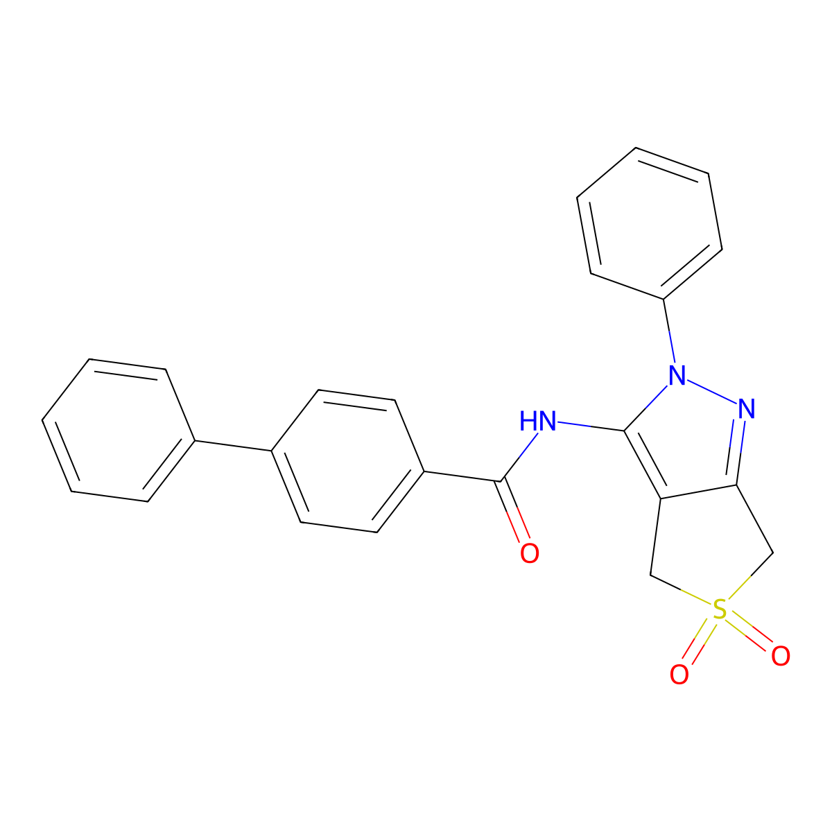 N-(5,5-dioxo-2-phenyl-4,6-dihydrothieno[3,4-c]pyrazol-3-yl)-4-phenylbenzamide molecular structure, CAS 681266-08-0