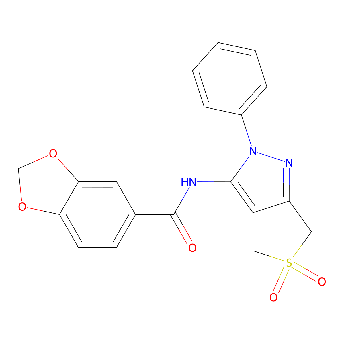 N-(5,5-dioxo-2-phenyl-4,6-dihydrothieno[3,4-c]pyrazol-3-yl)-1,3-benzodioxole-5-carboxamide molecular structure, CAS 681266-12-6