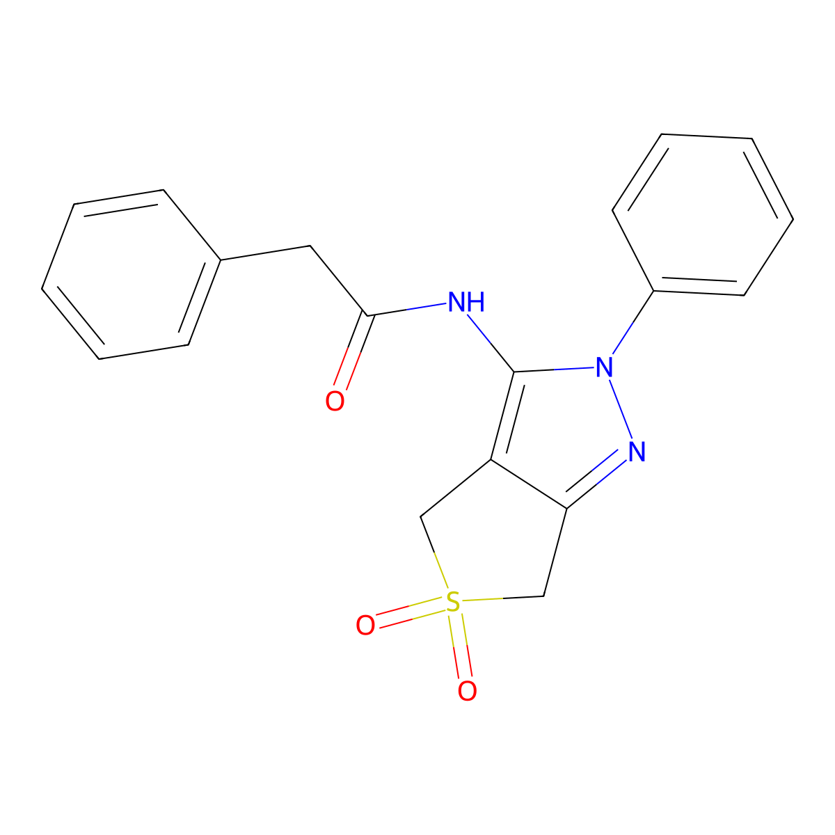 N-(5,5-dioxido-2-phenyl-4,6-dihydro-2H-thieno[3,4-c]pyrazol-3-yl)-2-phenylacetamide molecular structure, CAS 681266-13-7