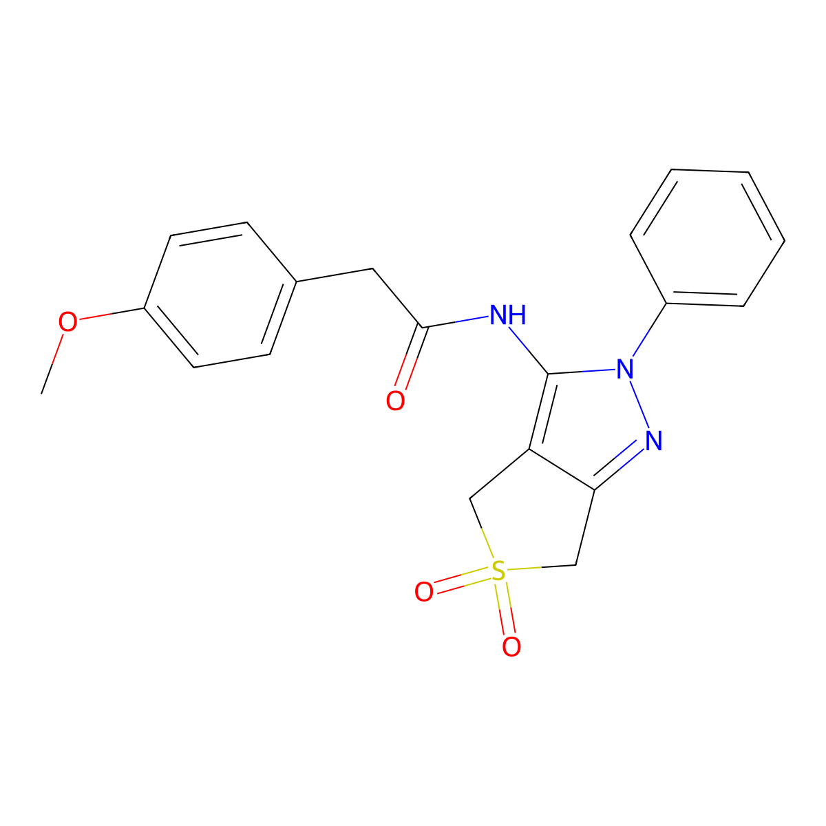 N-(5,5-dioxo-2-phenyl-4,6-dihydrothieno[3,4-c]pyrazol-3-yl)-2-(4-methoxyphenyl)acetamide molecular structure, CAS 681266-16-0