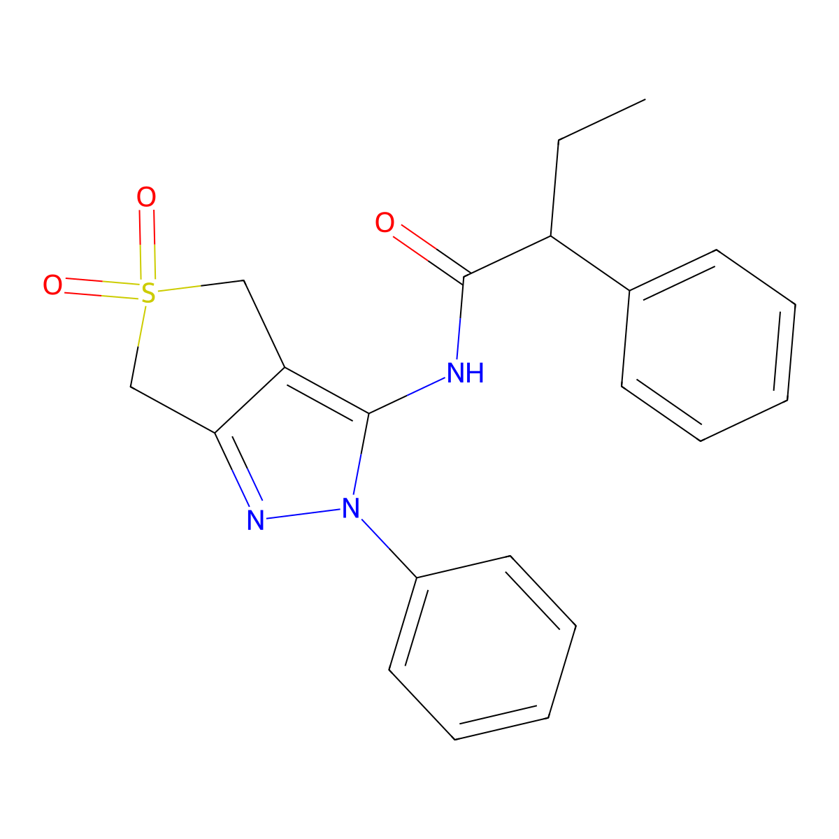 N-(5,5-dioxo-2-phenyl-4,6-dihydrothieno[3,4-c]pyrazol-3-yl)-2-phenylbutanamide molecular structure, CAS 681266-19-3