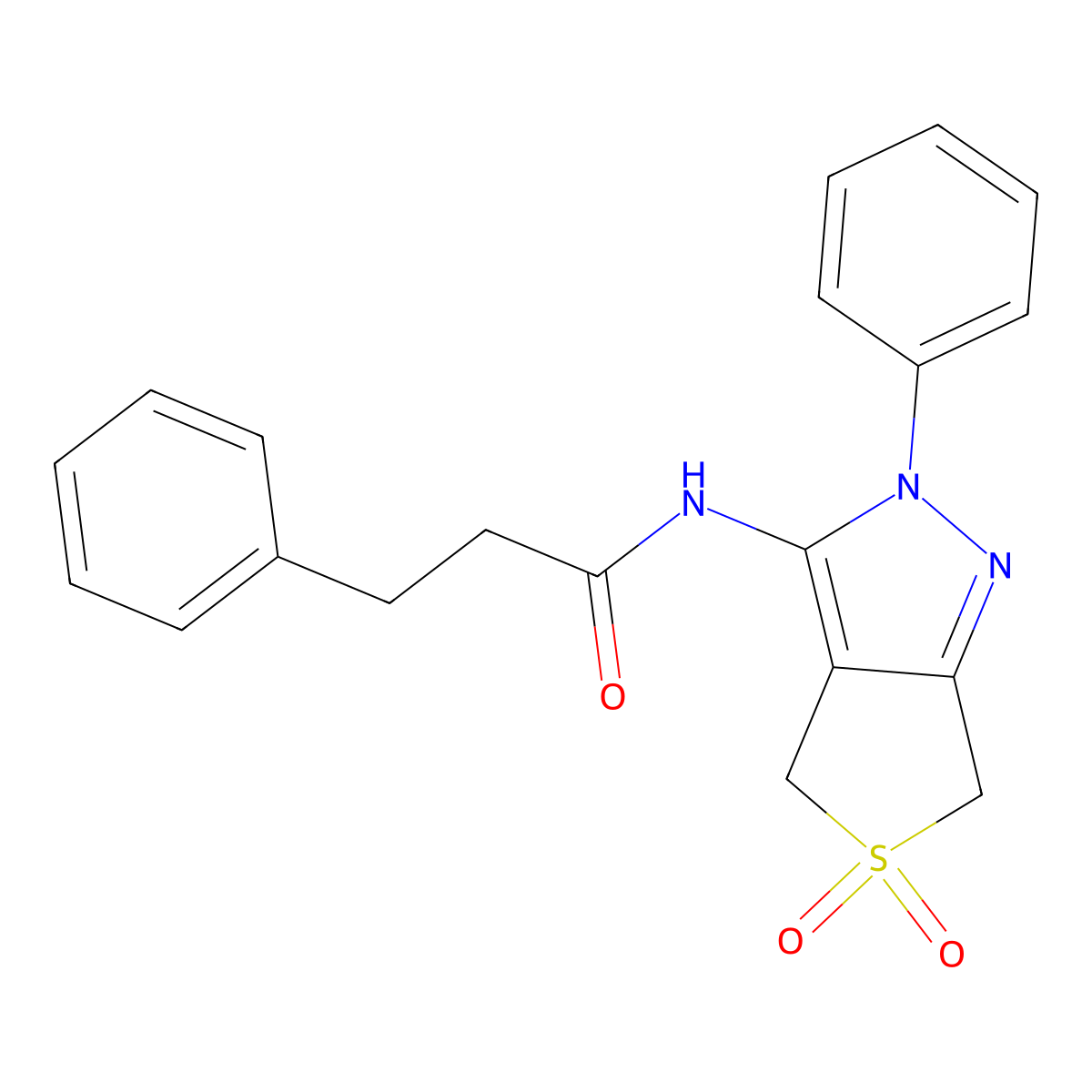 N-(5,5-dioxo-2-phenyl-4,6-dihydrothieno[3,4-c]pyrazol-3-yl)-3-phenylpropanamide molecular structure, CAS 681266-20-6