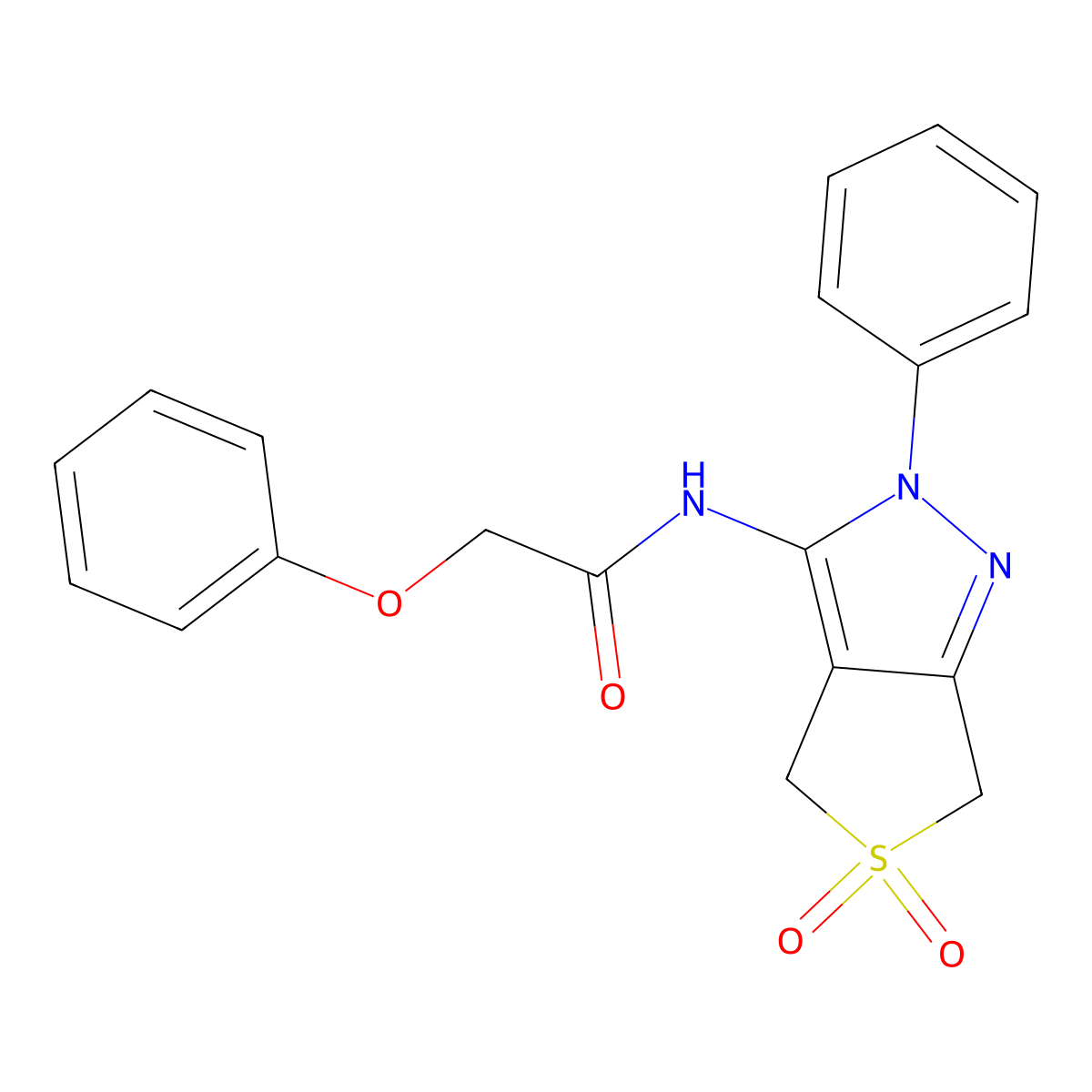 N-(5,5-dioxo-2-phenyl-4,6-dihydrothieno[3,4-c]pyrazol-3-yl)-2-phenoxyacetamide molecular structure, CAS 681266-21-7