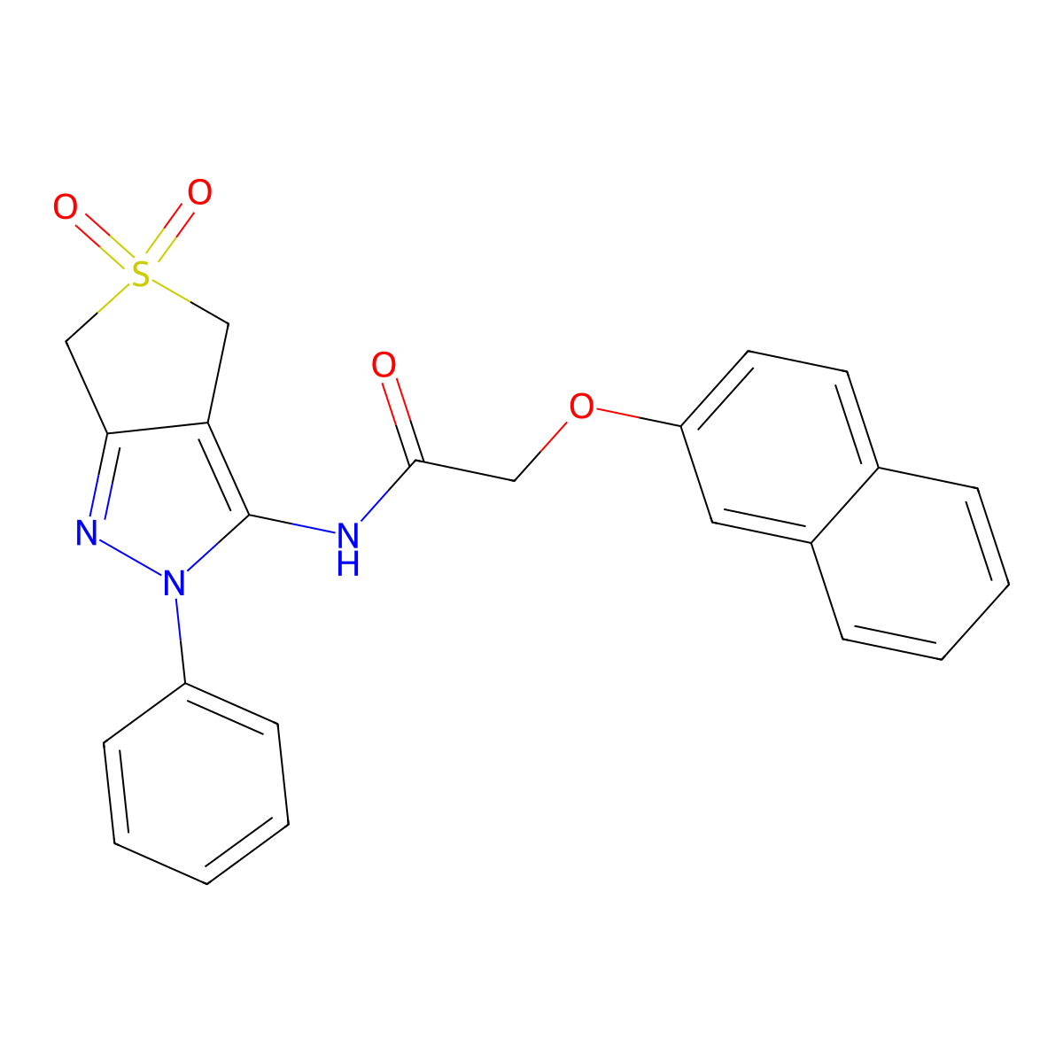 N-(5,5-dioxido-2-phenyl-4,6-dihydro-2H-thieno[3,4-c]pyrazol-3-yl)-2-(naphthalen-2-yloxy)acetamide molecular structure, CAS 681266-25-1