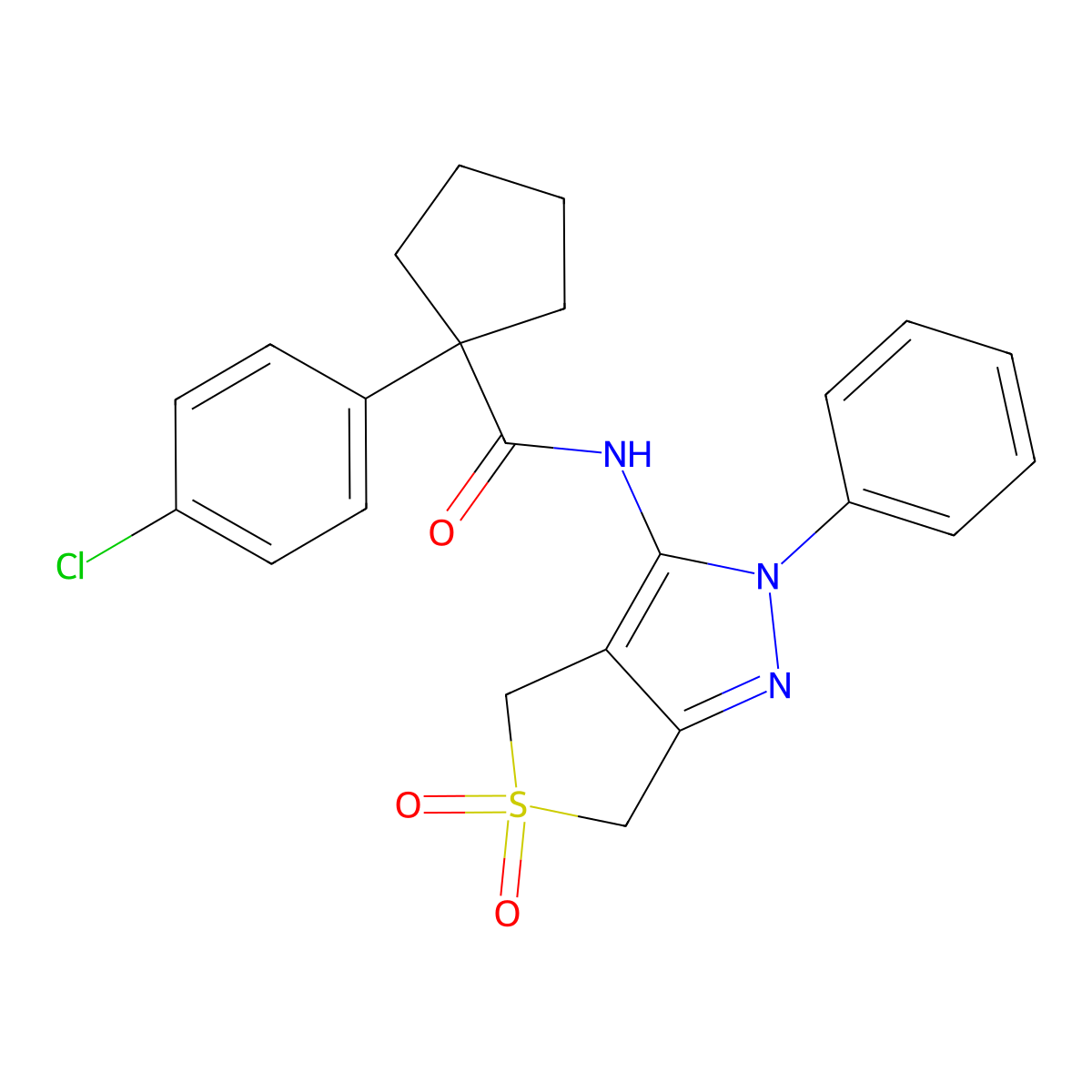 1-(4-chlorophenyl)-N-(5,5-dioxido-2-phenyl-4,6-dihydro-2H-thieno[3,4-c]pyrazol-3-yl)cyclopentanecarboxamide molecular structure, CAS 681266-29-5
