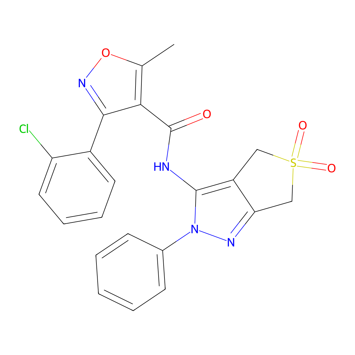 3-(2-chlorophenyl)-N-(5,5-dioxido-2-phenyl-4,6-dihydro-2H-thieno[3,4-c]pyrazol-3-yl)-5-methylisoxazole-4-carboxamide molecular structure, CAS 681266-31-9