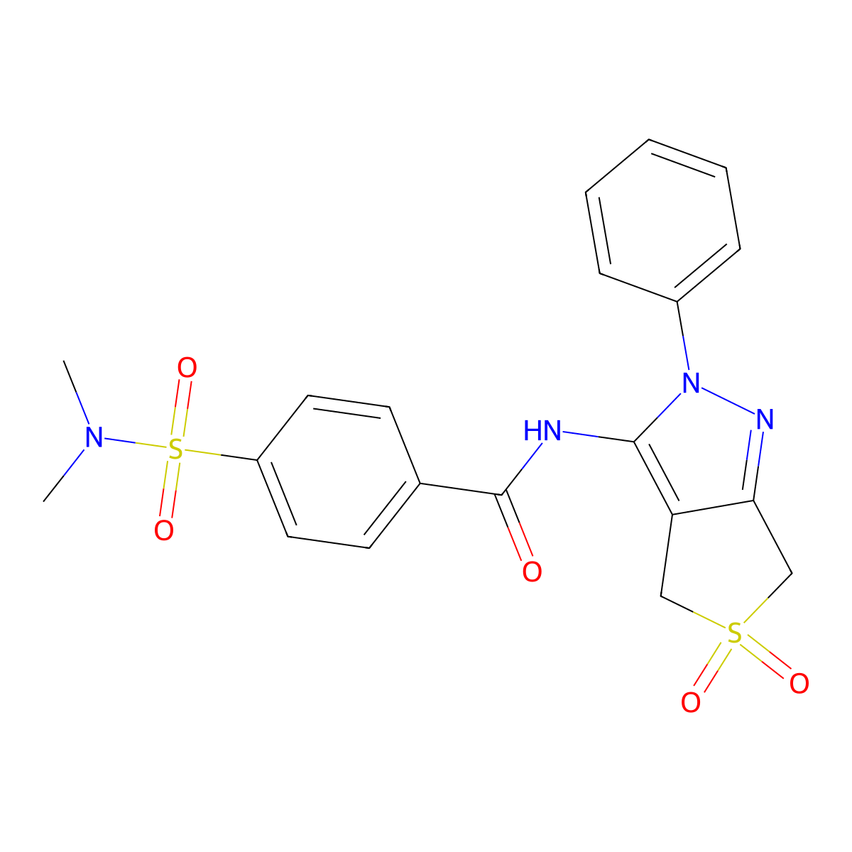 4-(N,N-dimethylsulfamoyl)-N-(5,5-dioxido-2-phenyl-4,6-dihydro-2H-thieno[3,4-c]pyrazol-3-yl)benzamide molecular structure, CAS 681266-34-2