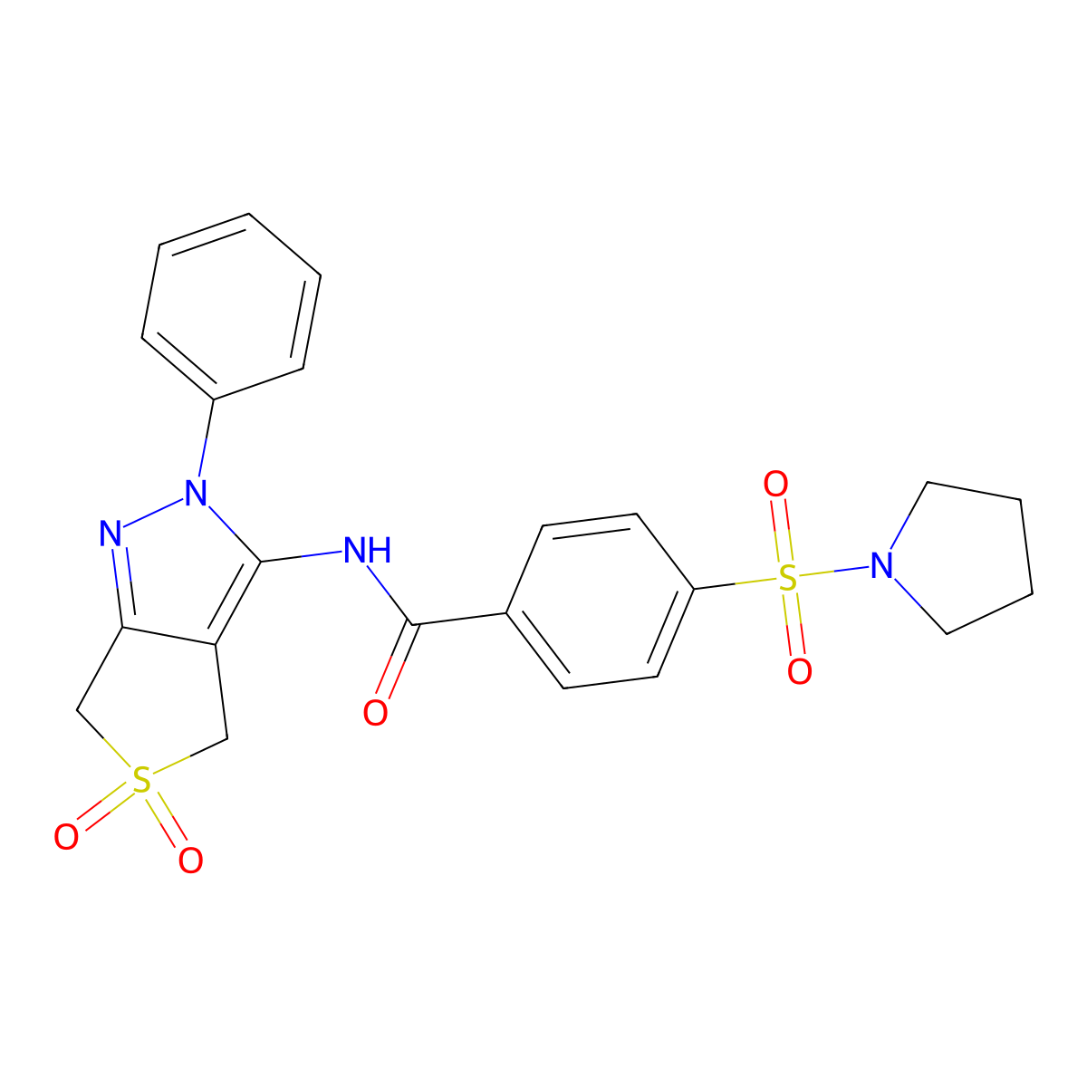 N-(5,5-dioxido-2-phenyl-4,6-dihydro-2H-thieno[3,4-c]pyrazol-3-yl)-4-(pyrrolidin-1-ylsulfonyl)benzamide molecular structure, CAS 681266-35-3