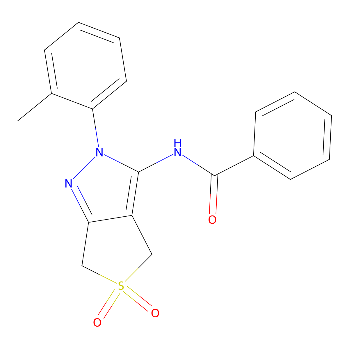 N-(5,5-dioxido-2-(o-tolyl)-4,6-dihydro-2H-thieno[3,4-c]pyrazol-3-yl)benzamide molecular structure, CAS 681266-39-7