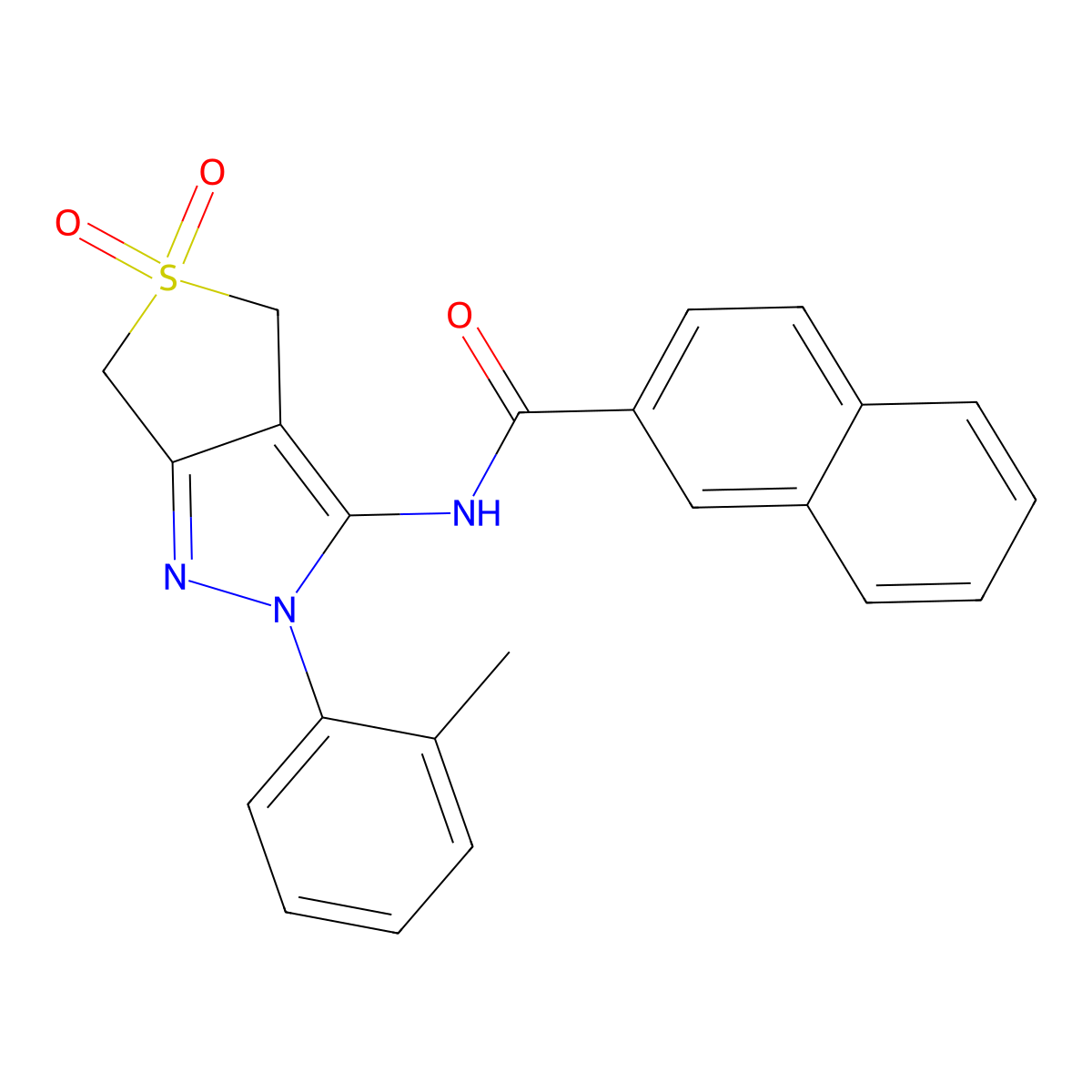 N-(5,5-dioxido-2-(o-tolyl)-4,6-dihydro-2H-thieno[3,4-c]pyrazol-3-yl)-2-naphthamide molecular structure, CAS 681266-43-3