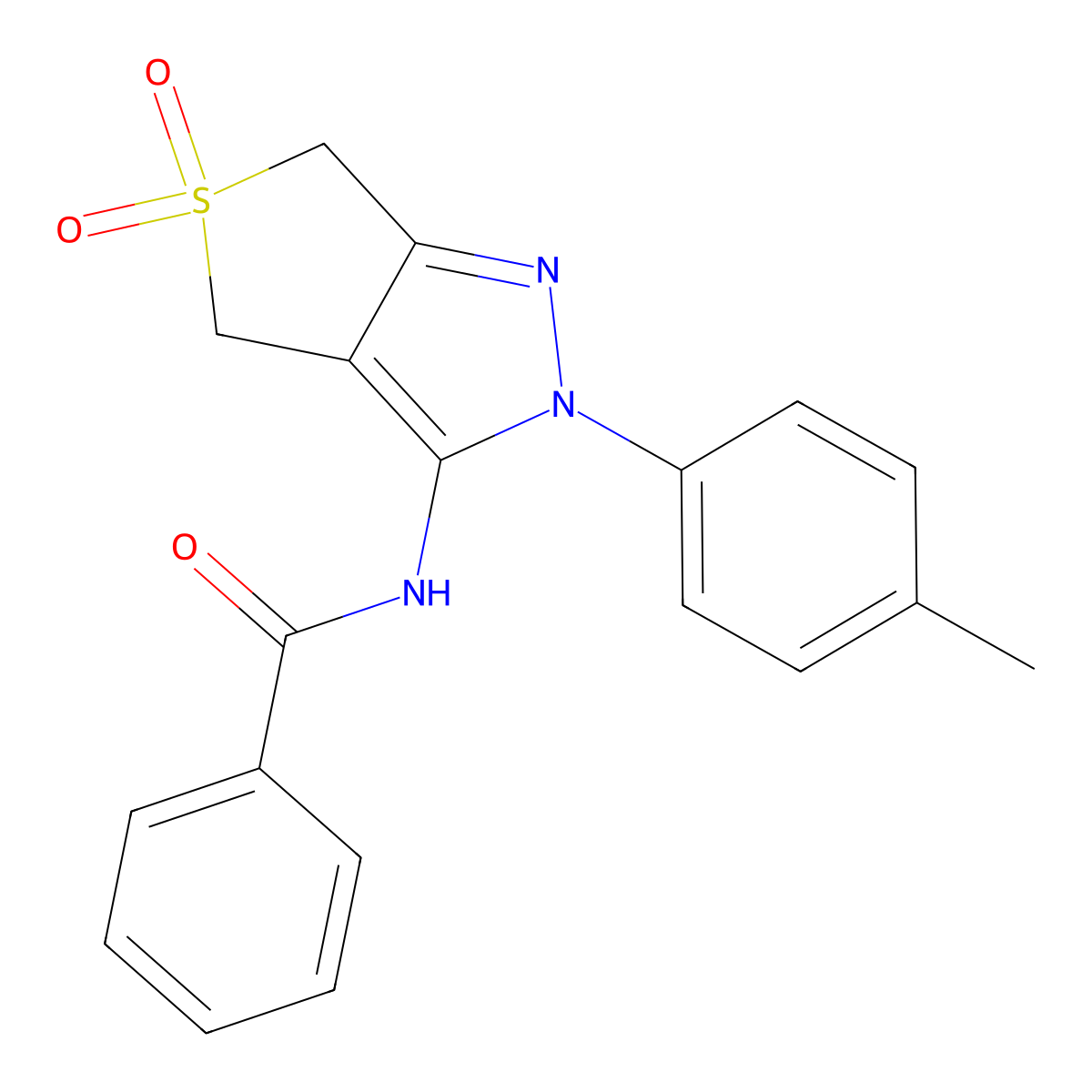 N-(5,5-dioxido-2-(p-tolyl)-4,6-dihydro-2H-thieno[3,4-c]pyrazol-3-yl)benzamide molecular structure, CAS 681266-46-6