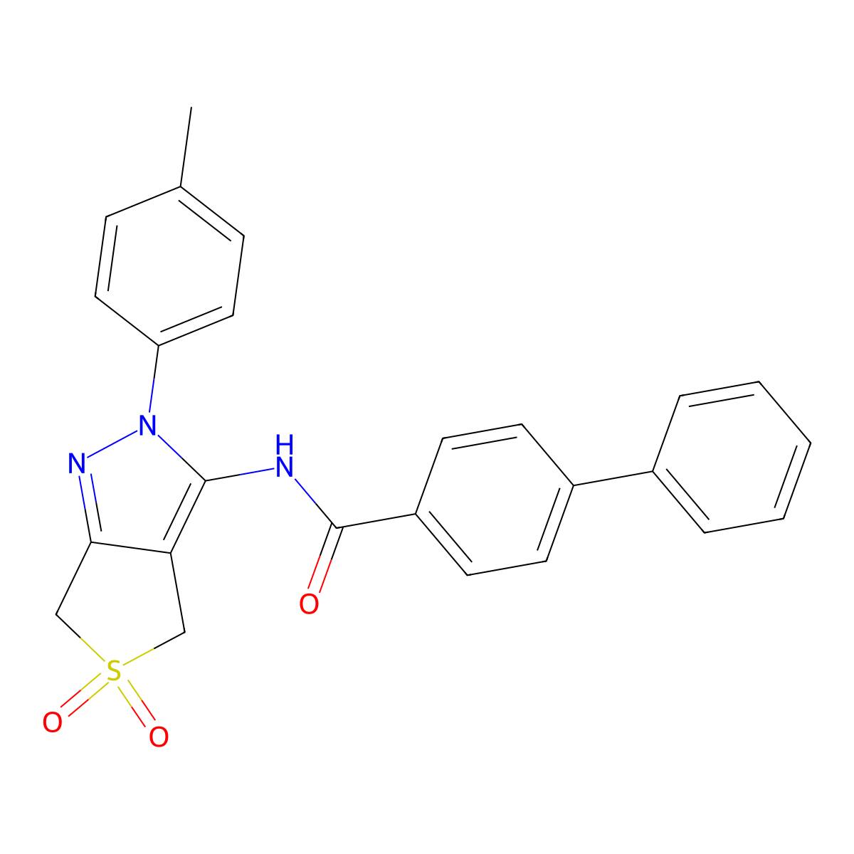 N-[2-(4-methylphenyl)-5,5-dioxo-4,6-dihydrothieno[3,4-c]pyrazol-3-yl]-4-phenylbenzamide molecular structure, CAS 681266-48-8