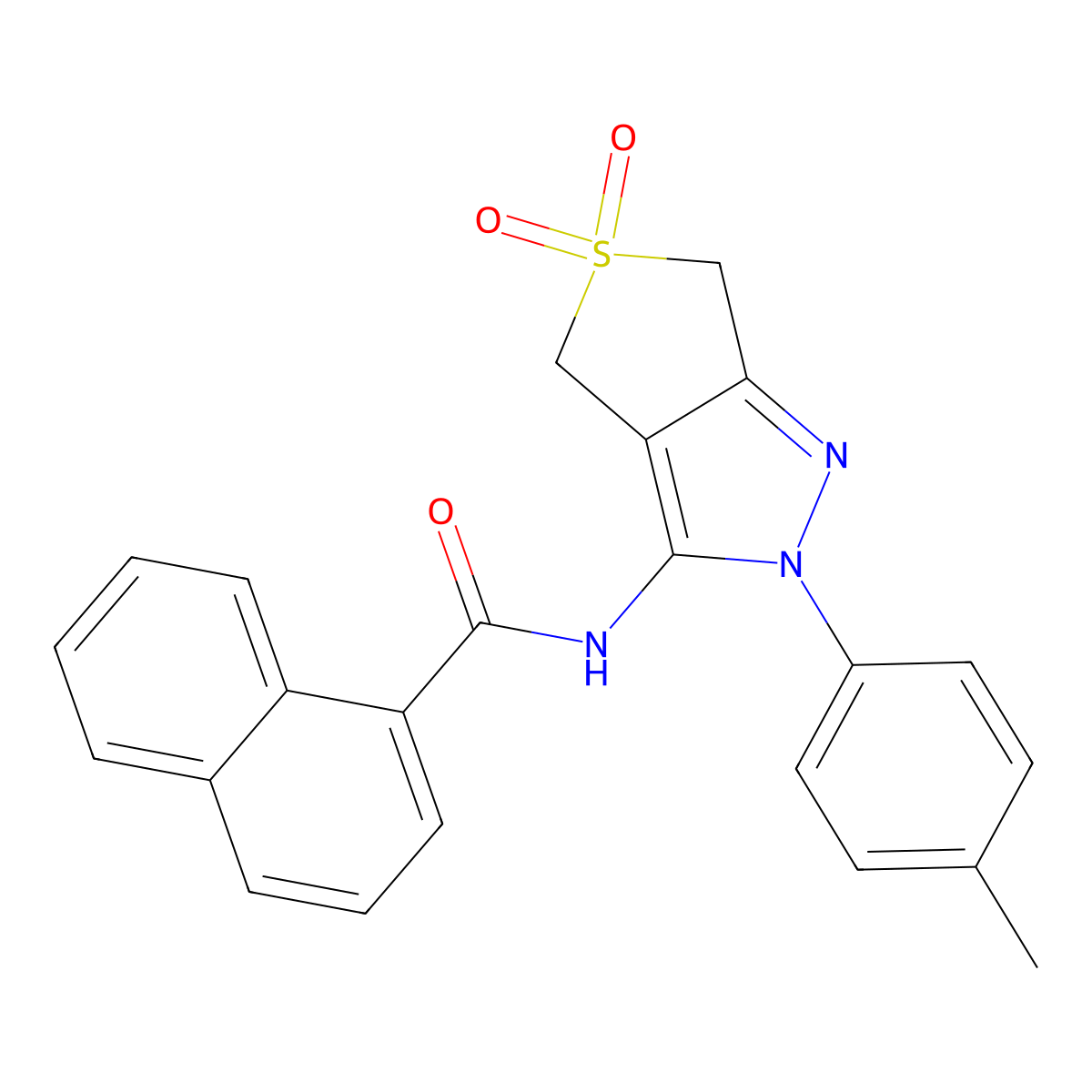 N-[2-(4-methylphenyl)-5,5-dioxo-4,6-dihydrothieno[3,4-c]pyrazol-3-yl]naphthalene-1-carboxamide molecular structure, CAS 681266-49-9