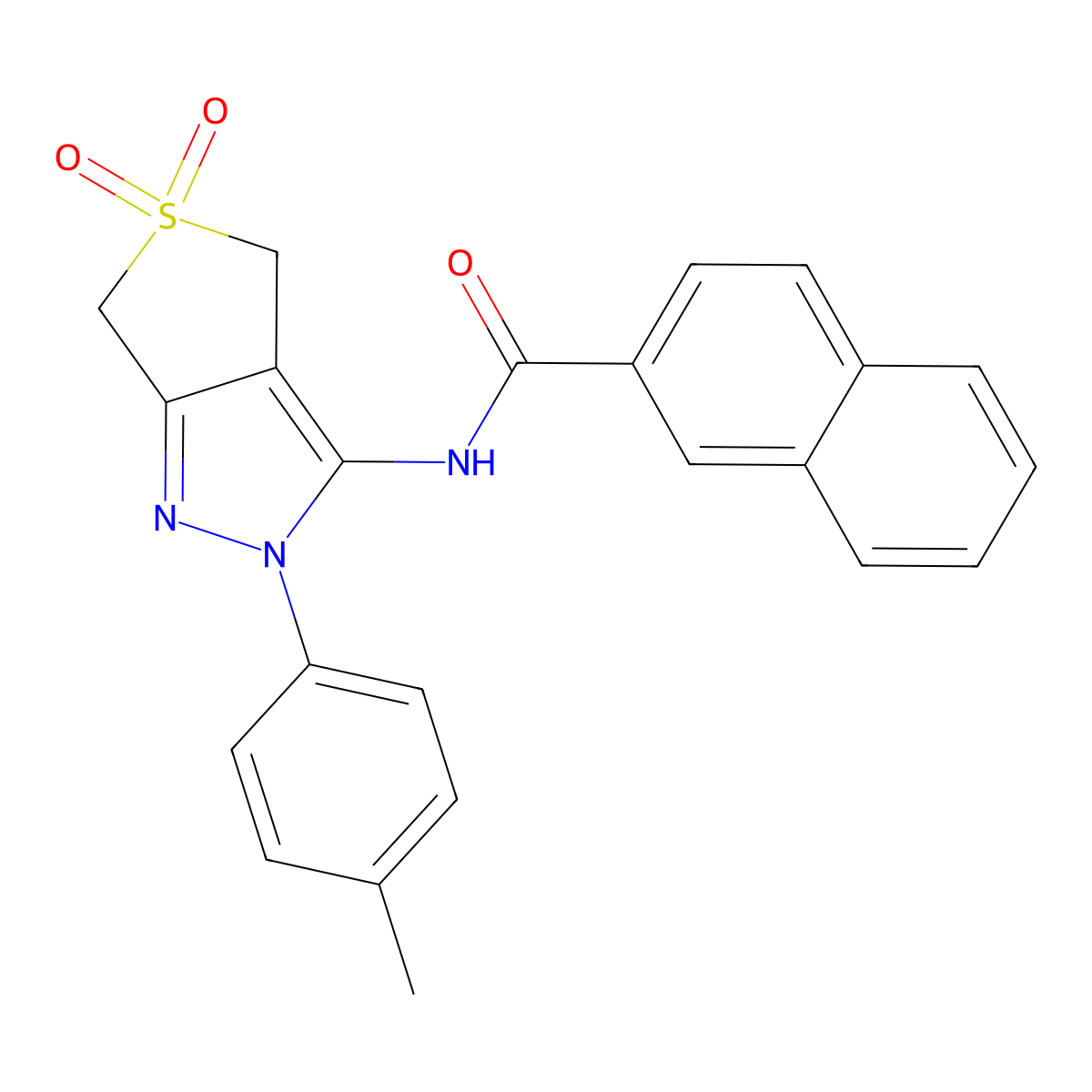 N-[2-(4-methylphenyl)-5,5-dioxo-4,6-dihydrothieno[3,4-c]pyrazol-3-yl]naphthalene-2-carboxamide molecular structure, CAS 681266-50-2