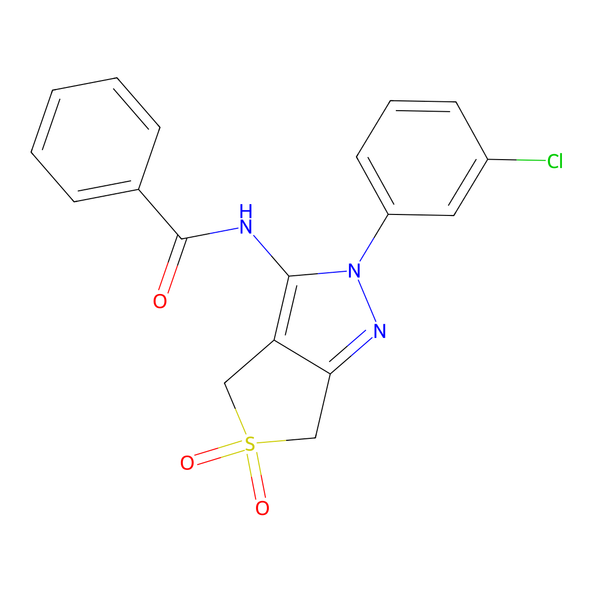 N-[2-(3-chlorophenyl)-5,5-dioxo-4,6-dihydrothieno[3,4-c]pyrazol-3-yl]benzamide molecular structure, CAS 681266-55-7