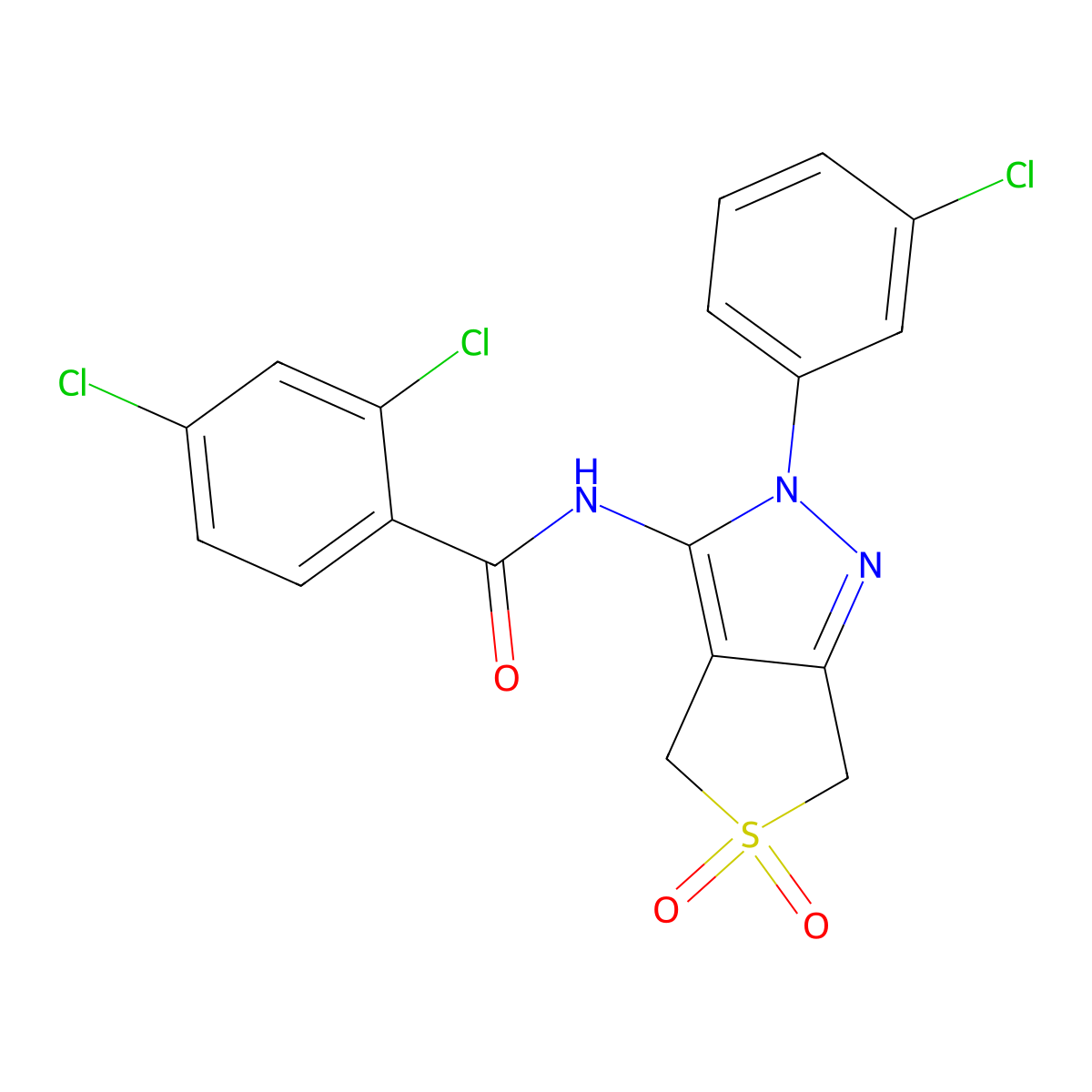 2,4-dichloro-N-[2-(3-chlorophenyl)-5,5-dioxo-4,6-dihydrothieno[3,4-c]pyrazol-3-yl]benzamide molecular structure, CAS 681266-56-8